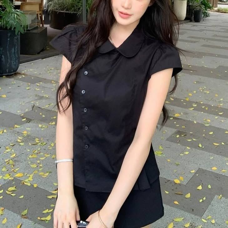 Áo đen cổ sen cài khuy lệch | MAYA1014 - ảnh 3