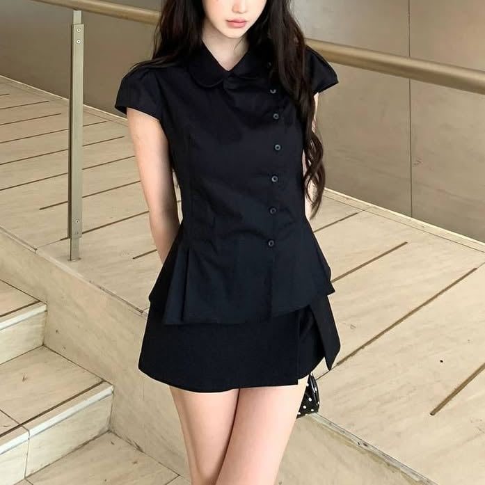 Áo đen cổ sen cài khuy lệch | MAYA1014 - ảnh 4