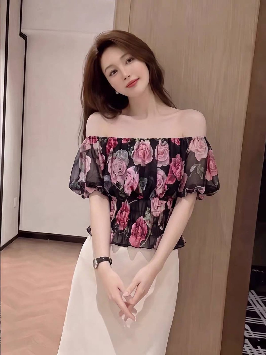 Áo trễ vai tay bồng hoạ tiết | MAYA1009 - ảnh 2