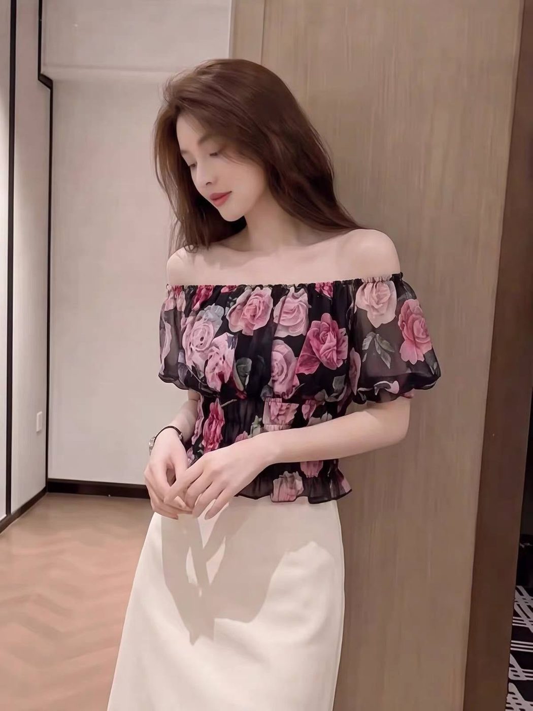 Áo trễ vai tay bồng hoạ tiết | MAYA1009 - ảnh 3