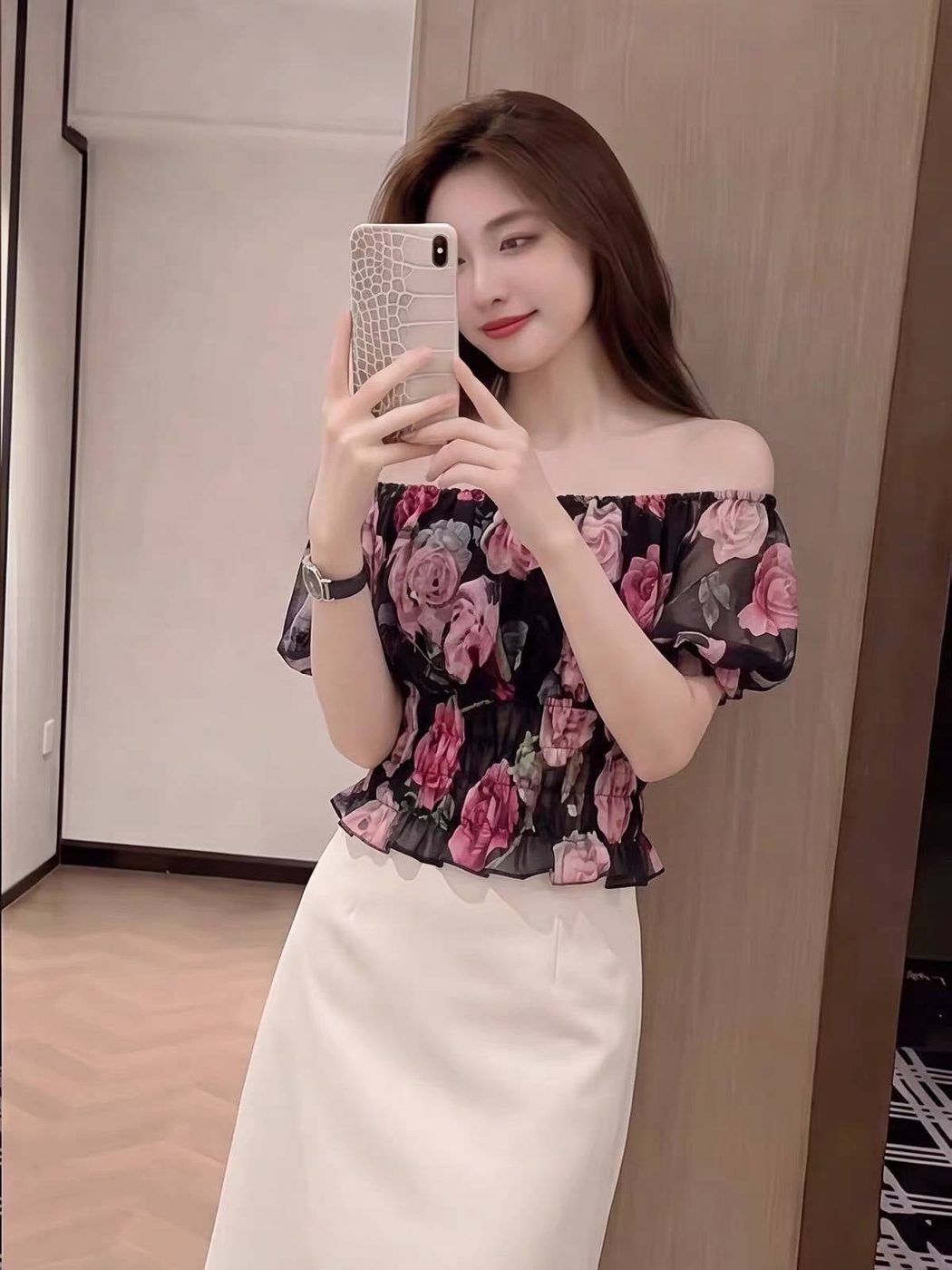 Áo trễ vai tay bồng hoạ tiết | MAYA1009 - ảnh 4