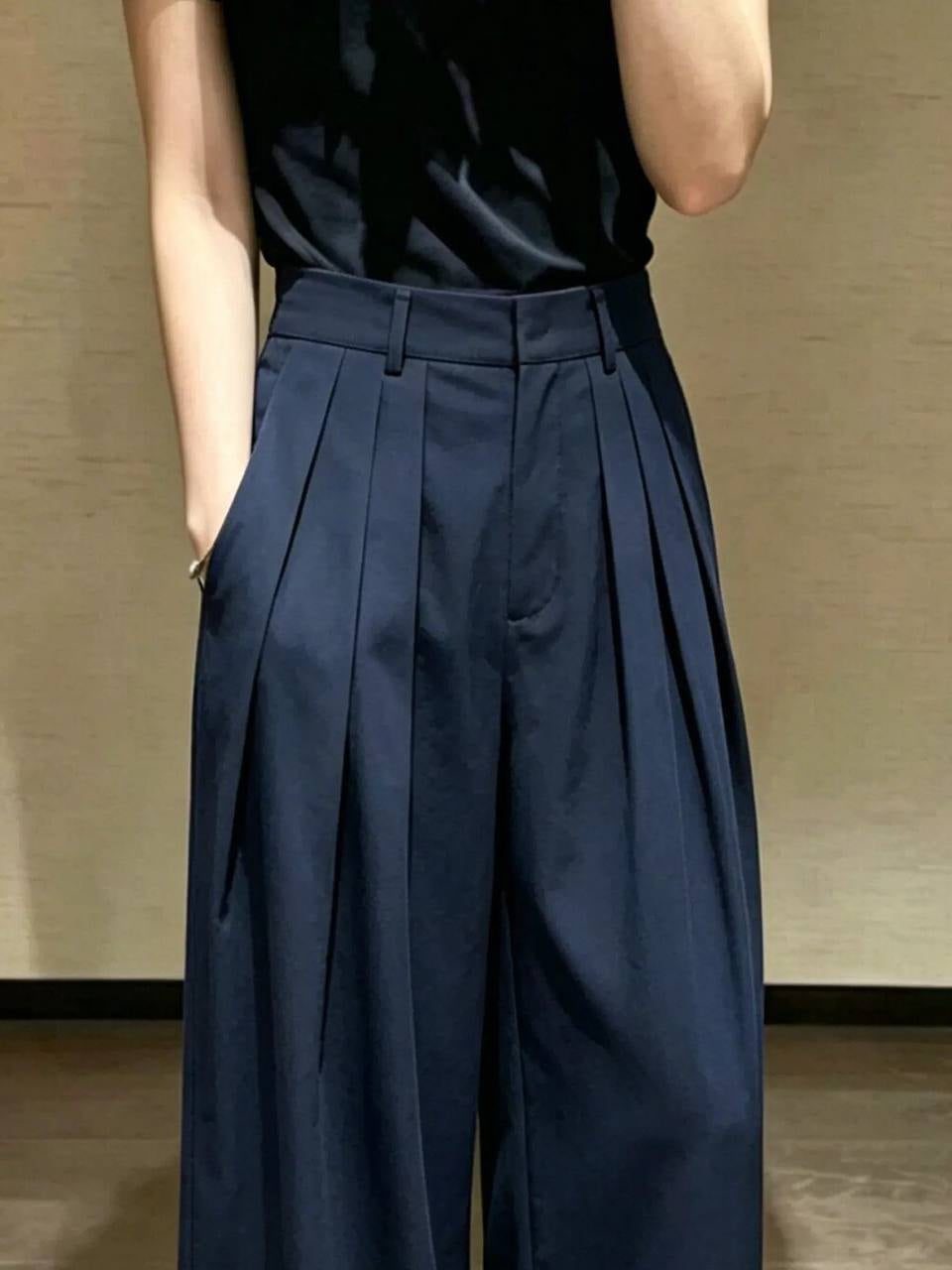 Quần ống rộng xếp ly xanh navy | MAYQ1005 - ảnh 4
