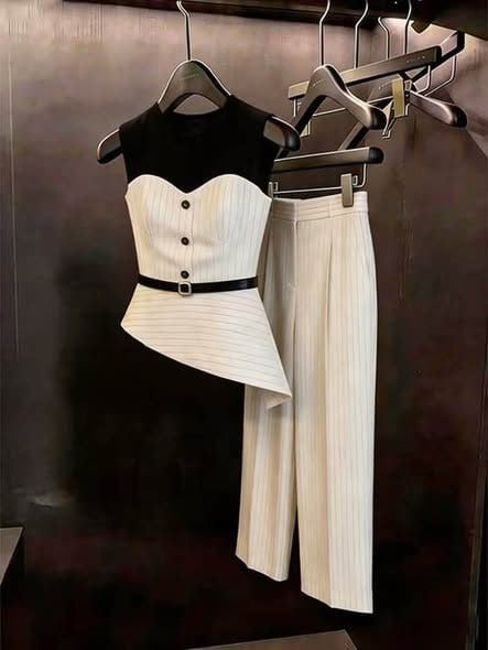 Set áo corset quần kẻ sọc | MAYS1004
