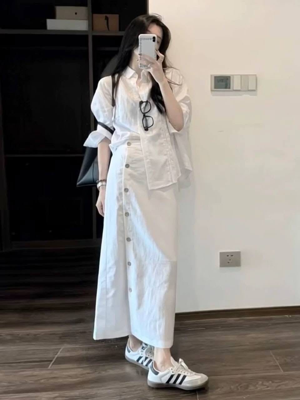 Set sơ mi trắng chân váy cài khuy | MAYS1019 - ảnh 2