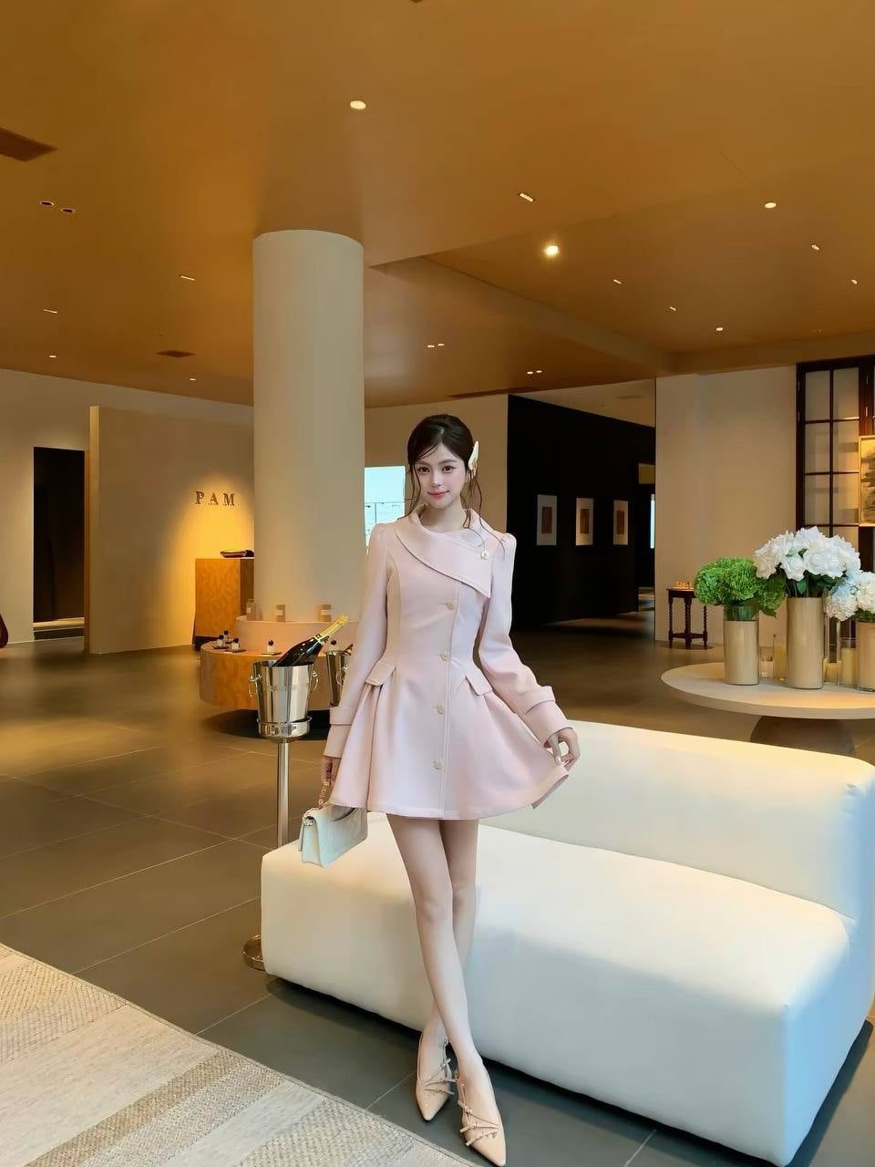Váy dạ hồng cổ lệch | MAYV1001 - ảnh 2