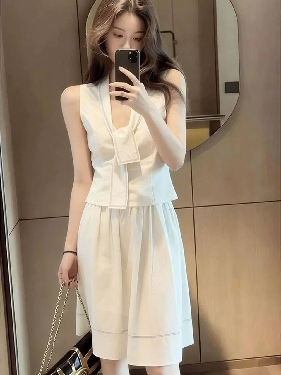 Váy kem phối nơ cổ | MAYV1013 - ảnh 2