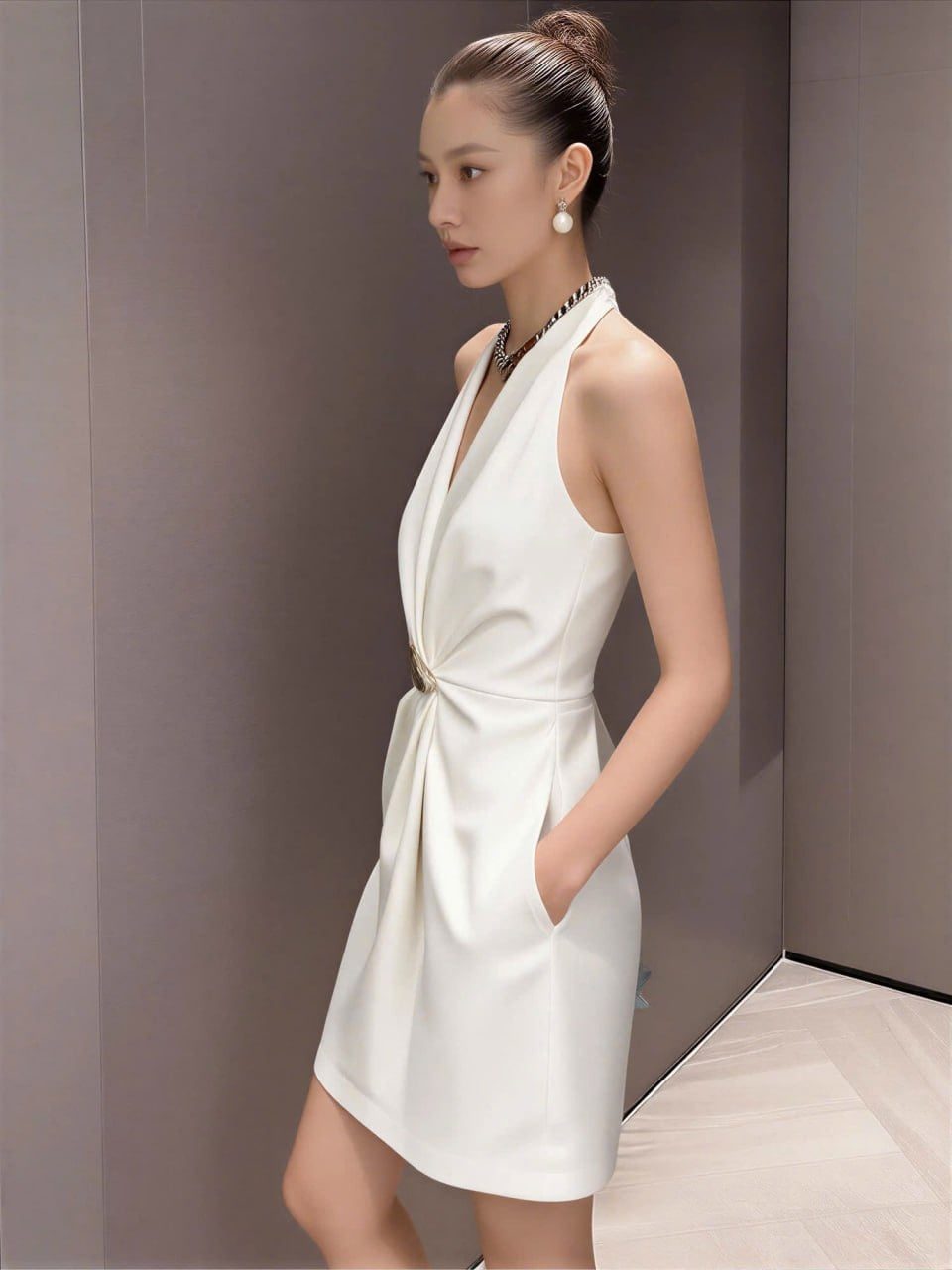 Váy trắng cổ yếm | MAYV1002 - ảnh 2